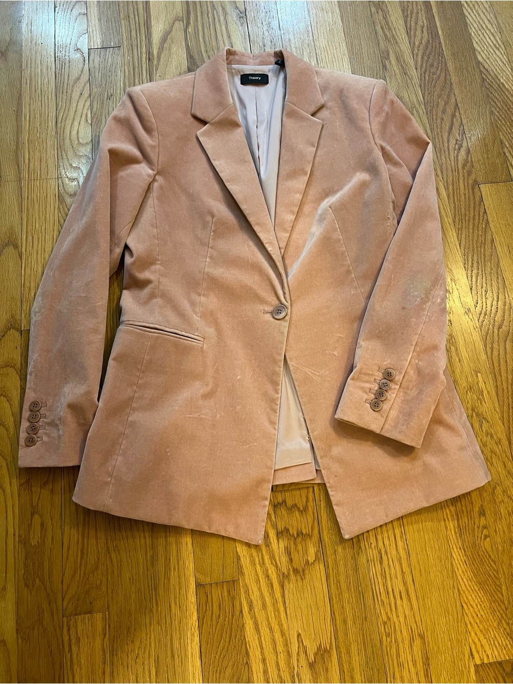 Theory Blush Velvet Single-Button Blazer